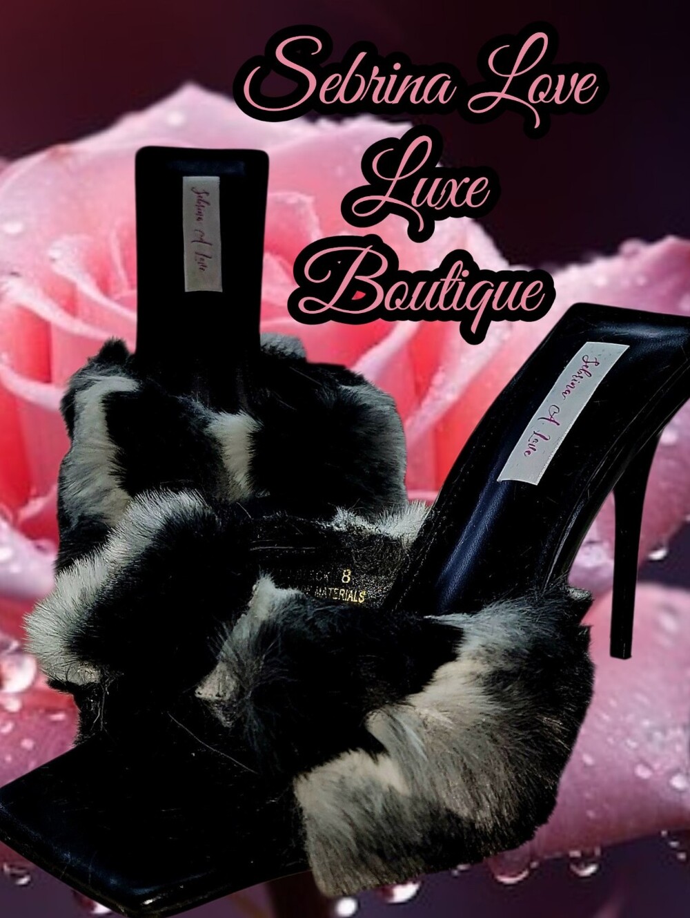 "SANYA" Sexy Luxe Custom Order Faux Chinchilla Black, White & Gray Mule Heels